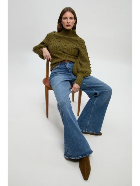 Bobble Detail Balloon Sleeve Cable Knit Viscose Blend Jumper