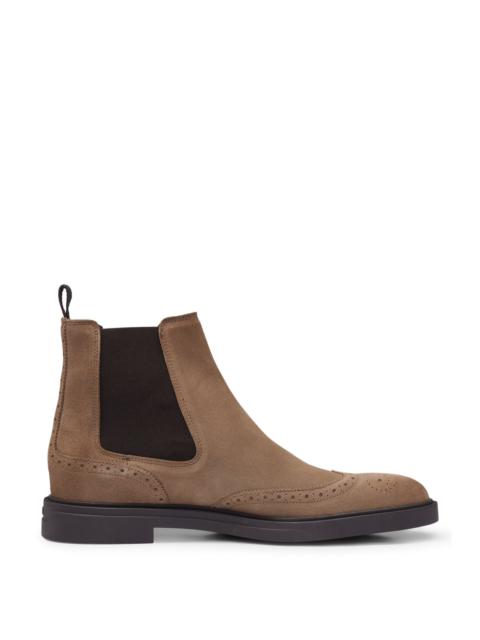 SUEDE CHELSEA BOOTS WITH BROGUE DETAILS