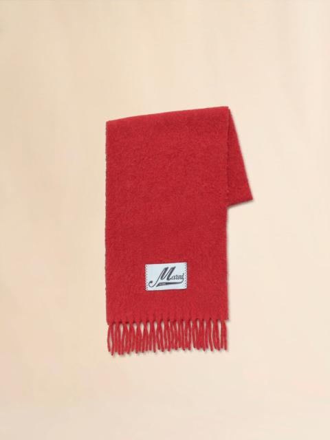 RED BRUSHED ALPACA SCARF WITH FRINGES