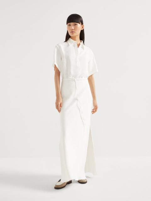 Viscose and linen fluid twill dress with monili