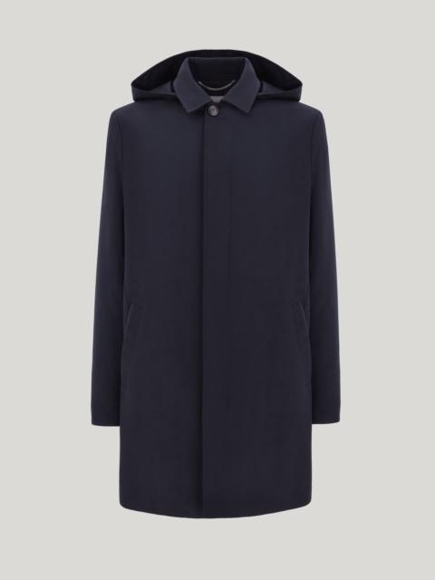 MIDNIGHT BLUE TECHNICAL FABRIC CAR COAT WITH DETACHABLE HOOD