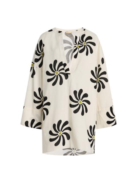 Siena Linen Tunic Mini Dress black/white