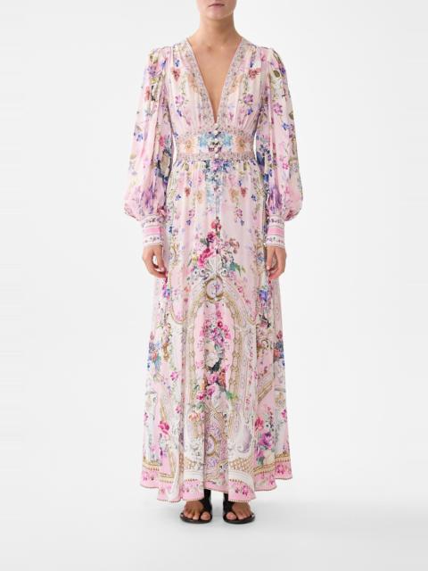 SHAPED WAISTBAND DRESS WITH GATHERED SLEEVES