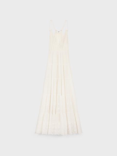 embroidered long dress in cotton silk crepon