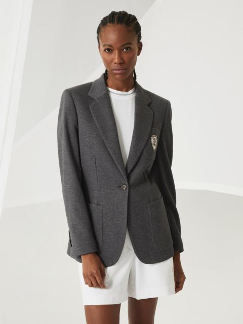 Techno cotton piqué blazer with logo and monili