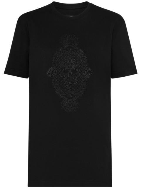 skull-embroidered cotton T-shirt