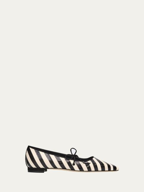 Federica Striped Leather Ballerina Flats