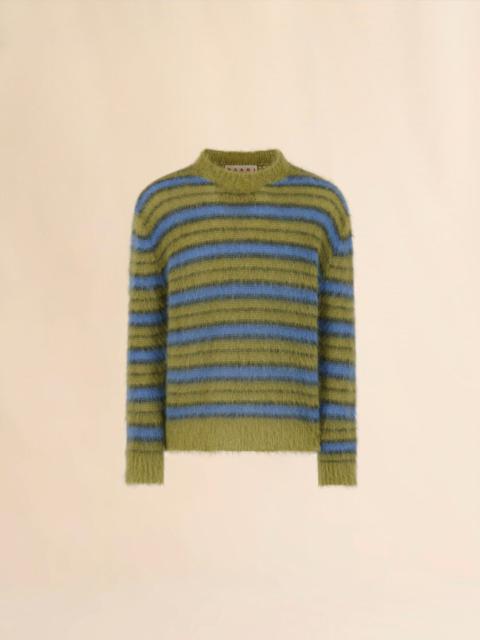 GREEN STRIPED MOHAIR SWEATER