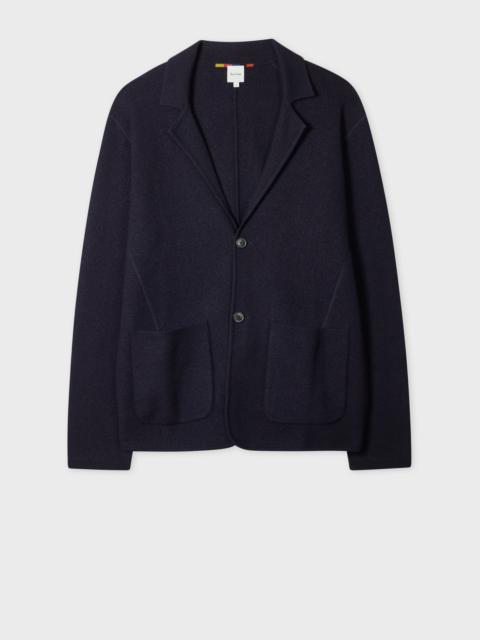 Navy Merino Wool Knitted Cardigan Blazer