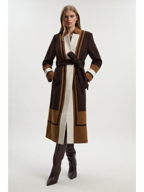 Petite Wool Colour Block Tailored Belted Midi Coat