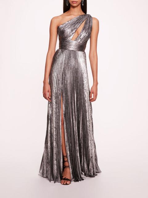 METALLIC LAME PLEATED GOWN