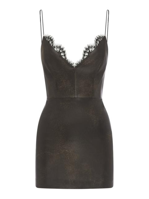 Sleeveless Leather Mini Dress brown