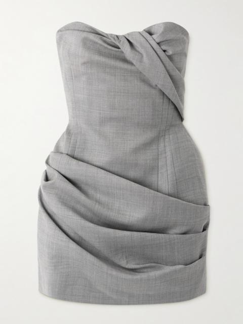 Strapless Draped Grain De Poudre Wool-blend Mini Dress