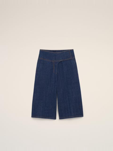 BLUE COTTON WRAPPED BELTED BERMUDA SHORTS