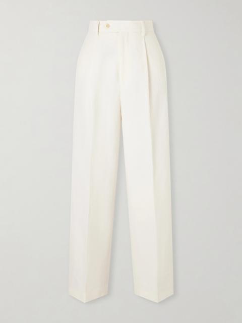 Pleated Wool, Cotton And Linen-blend Oxford Wide-leg Pants