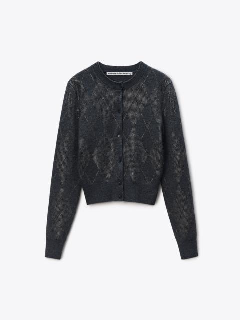 Crystal Hotfix Wool-Blend Argyle Cardigan