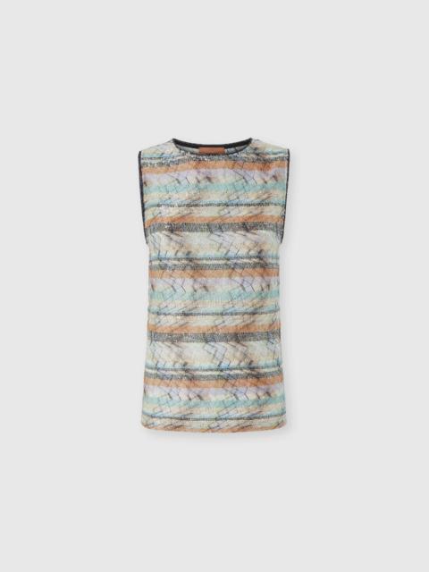Multi-Technique Mixed Viscose Lamé Sleeveless Top