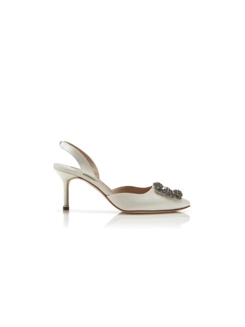 Cream Satin Jewel Buckle Slingback Pumps