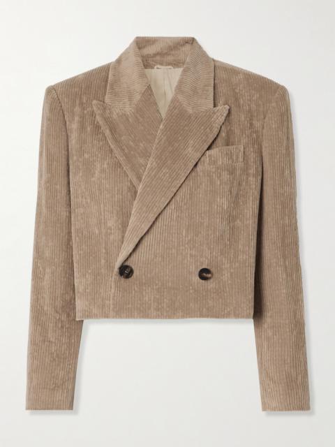 Cropped Double-breasted Cotton-blend Corduroy Blazer