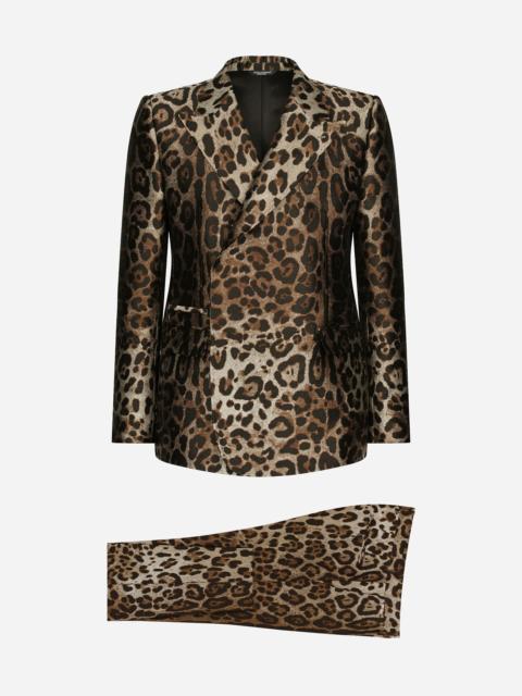 Double-breasted leopard-design jacquard Sicilia-fit suit