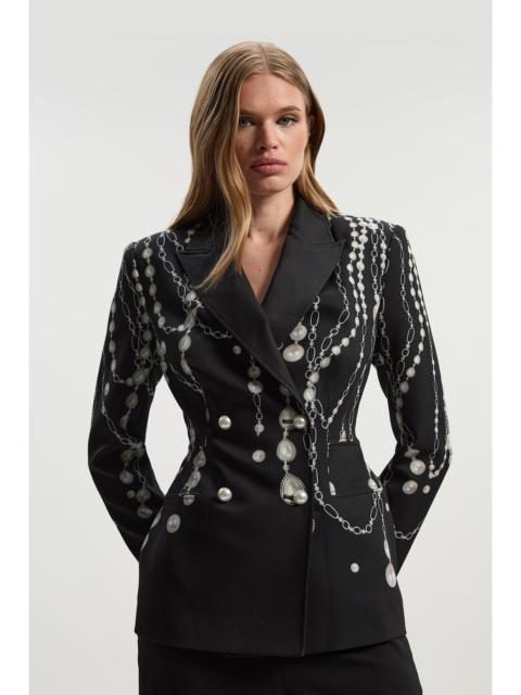 Archive Collection - Pearl Chain Print Satin Double Breasted Tailored Blazer
