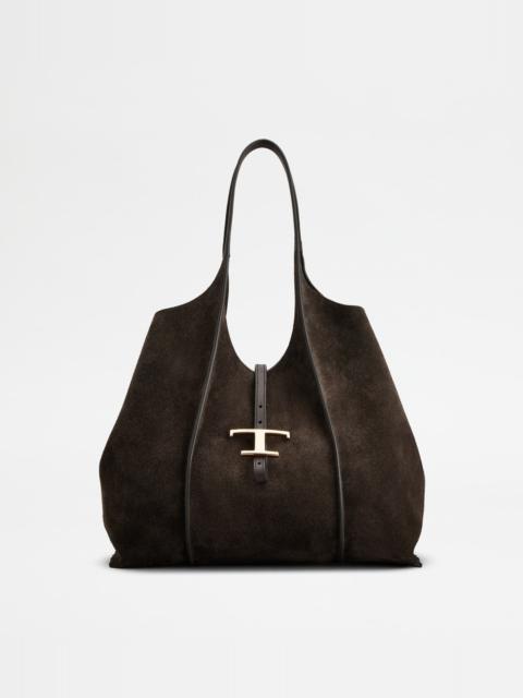 T TIMELESS SHOPPING BAG IN SUEDE MEDIUM - BROWN