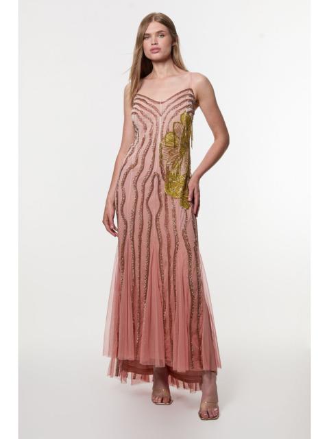 Digital Ophelia Ombre Beaded Strapless Woven Maxi Dress