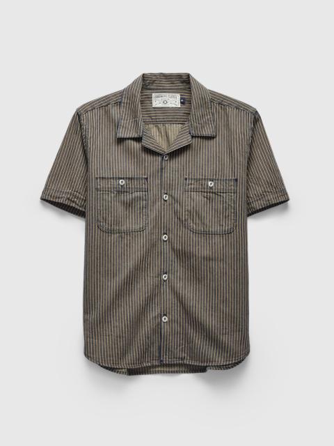 Dayton Short Sleeve Workshirt in Beige Stripe