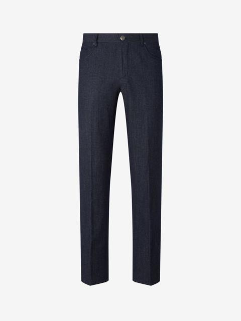 Blue 5-pocket wool and stretch cotton denim trousers