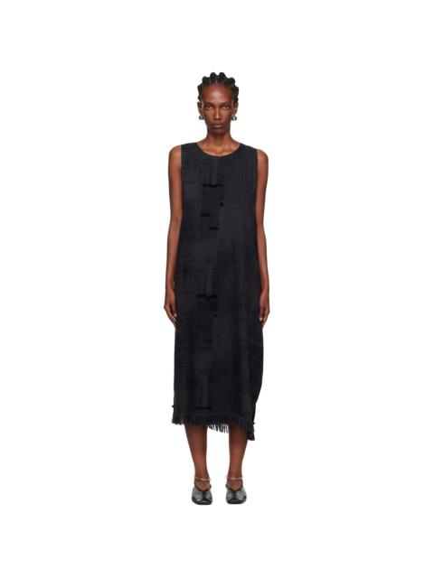 Black O-Asymmetry Sleeveless Midi Dress