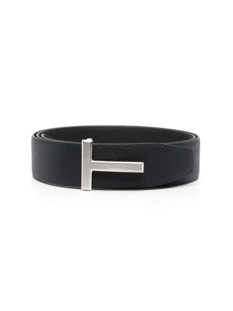 logo buckle grained leather belt