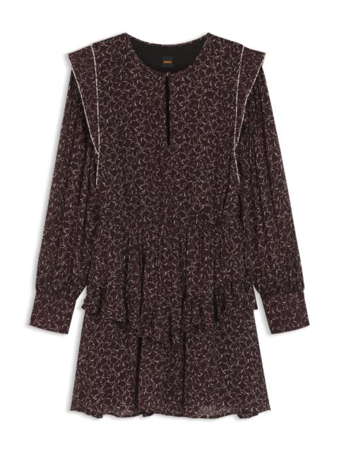 CONTRAST-PIPING MINI DRESS WITH MODERN PRINT