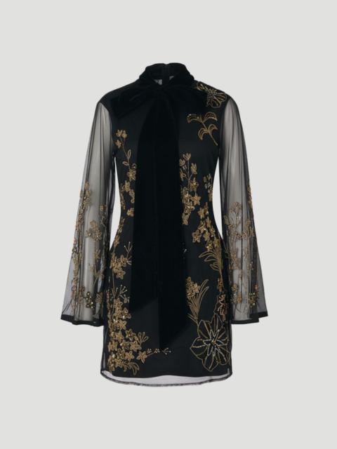 Floral Applique Embellished Organdie Woven Mini Dress