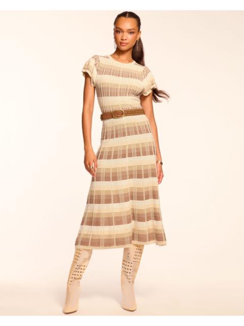 Rachel Plaid Knit Flutter Sleeve Midi Dress