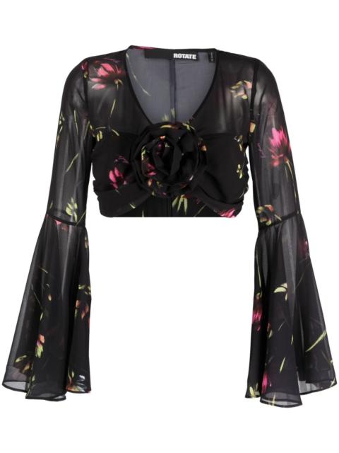 semi-sheer floral-print cropped blouse