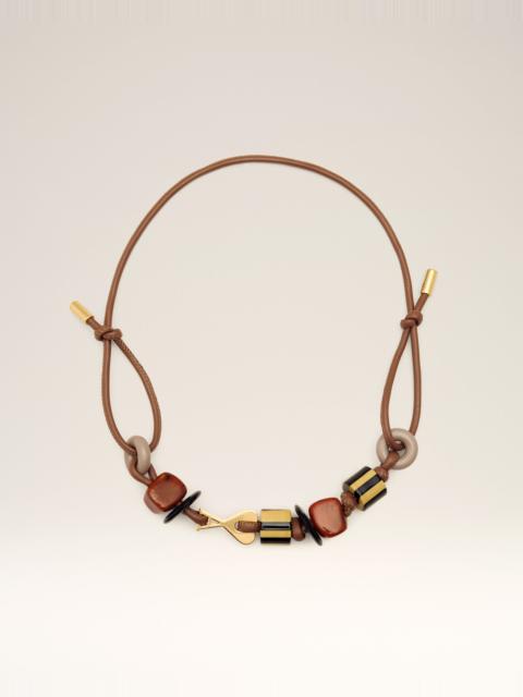 BROWN LEATHER AMI DE COEUR PEARLS NECKLACE