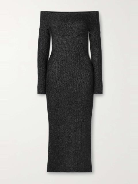 Marisole cutout metallic ribbed-knit midi dress
