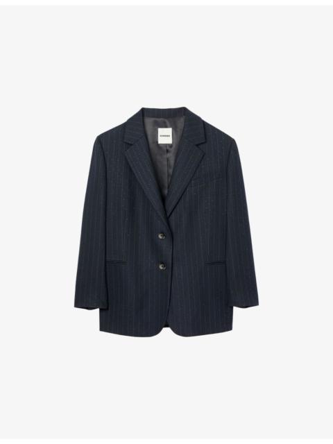 Rhinestone-Embellished Single-Breasted Stretch-Wool Blazer