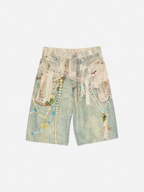Denim shorts - loose fit - White/green