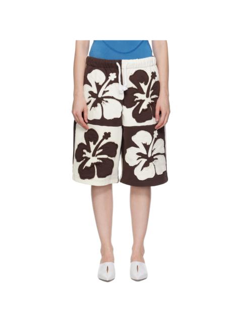 Brown & Off-White Flower Shorts