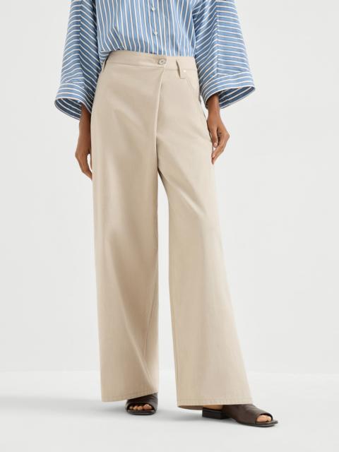 Cotton gabardine loose wrap trousers with monili
