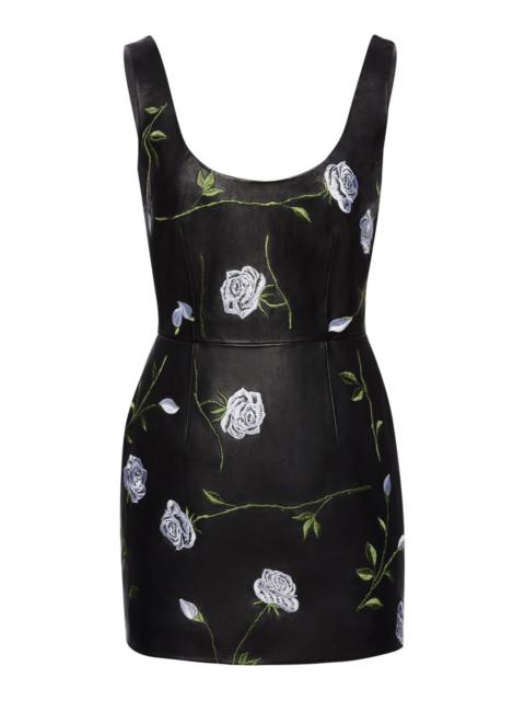Embroidered Leather Mini Dress black