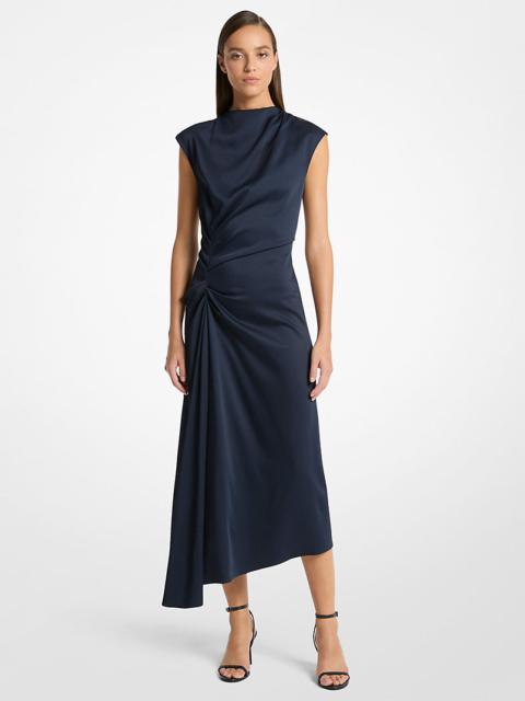 Satin Cowl-Neck Cinch Dress