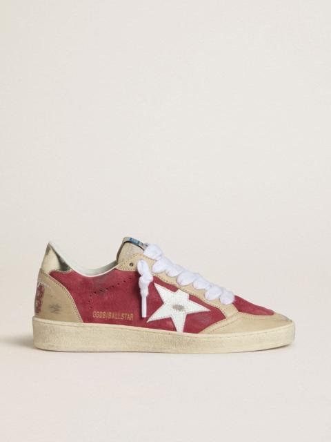 Women's Ball Star in red suede with white crackle suede star and platinum leather heel tab