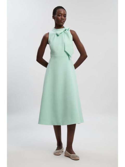 Compact Stretch Bow Tie Neck Full Skirted Midi Dress