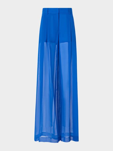 Pleated Silk Organza Wide-Leg Pants
