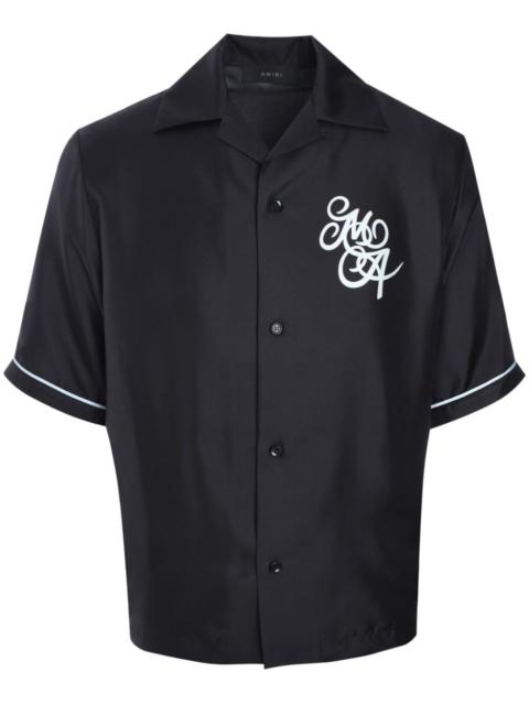 logo-print silk shirt