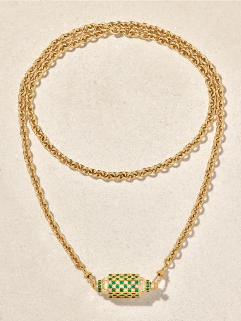 Check Locket 18-karat Gold, Emerald And Diamond Necklace