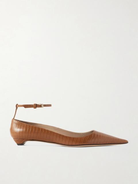 Snake-effect Leather Point-toe Ballet Flats
