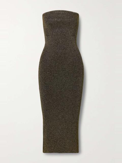 Rumer metallic ribbed-knit midi dress